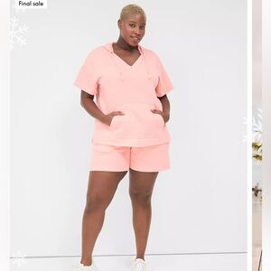 Lane Bryant terry hoodie and short set Size 26/28  in color tart pink